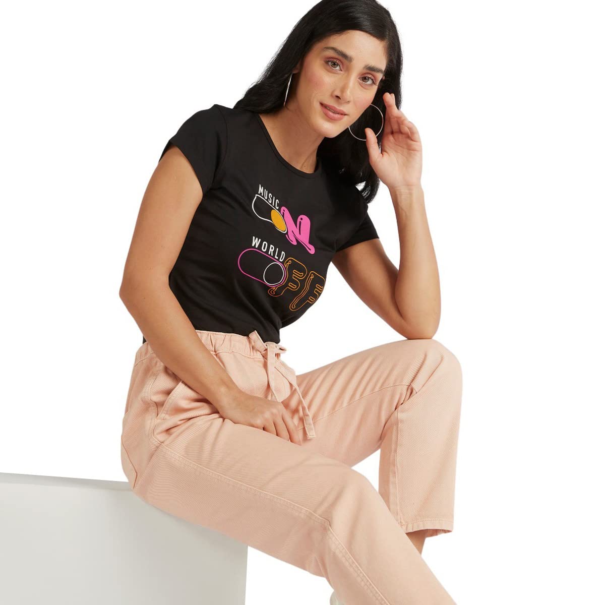 Splash Printed T-Shirt For Women,Classic round-neck for timeless style.