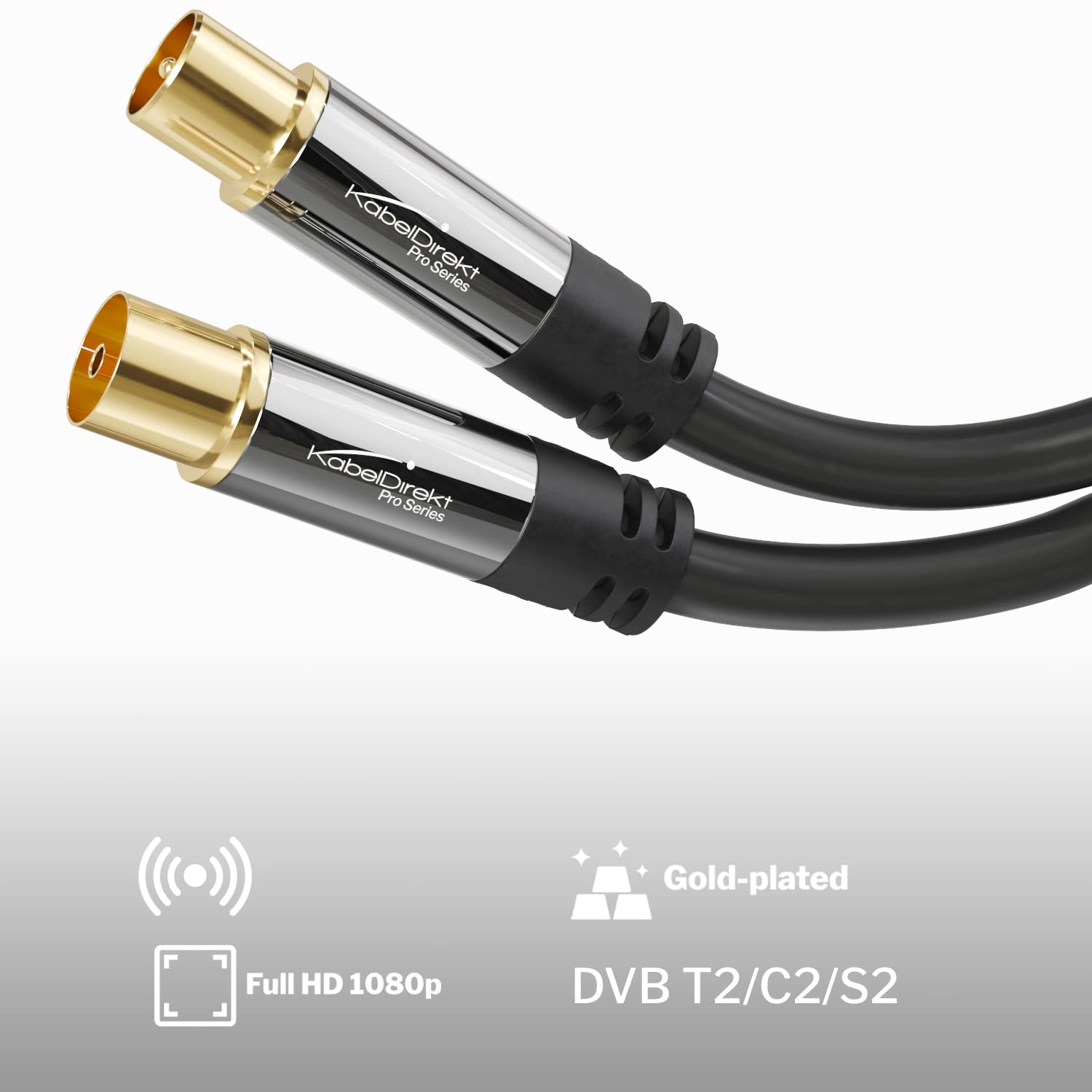KabelDirekt – 4K TV Aerial Cable, Coaxial Cable – 20m – For Digital & Analogue TV, Metal Connectors – Available in 0.5-20m (Plug to Socket, for DVB-C/DVB-T/DVB-S, black)