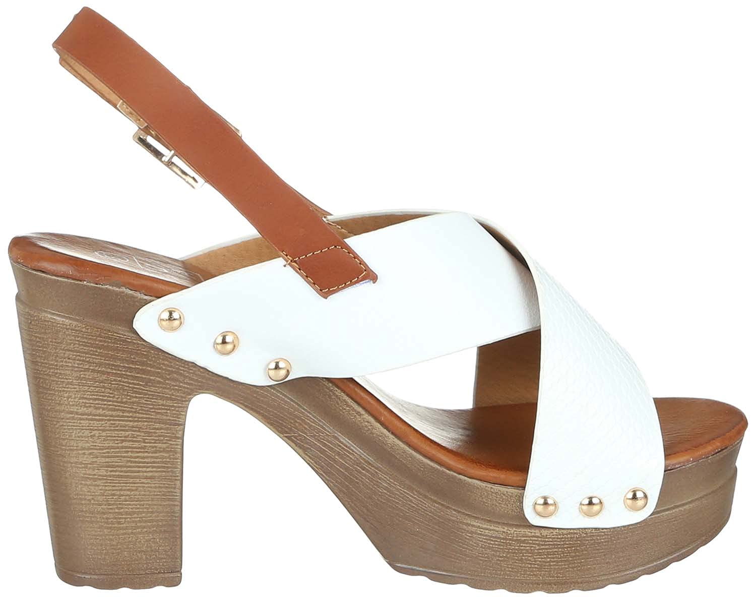 Club Aldo Embossed Leather Cross-Strap Slingback Chunky-Heel Sandals for Women 41