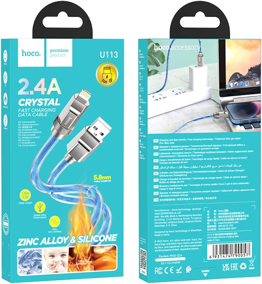 Hoco U113 - Solid Charging And Data Transmition Cable , USB-A To Lightning Plug, Compatible With Apple iPhone iPad Airpods