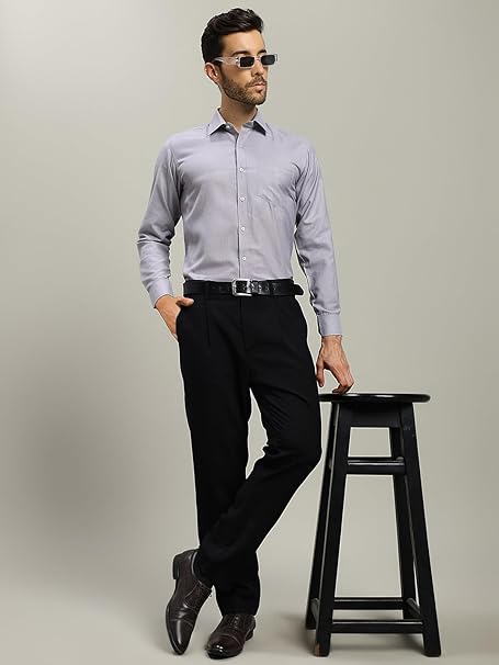 Styleville.in Men Formal Shirt Dark Grey Classic Office Wear
