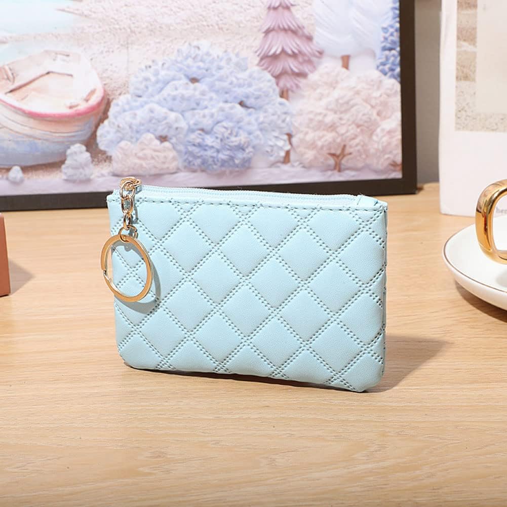 Premium Full-Grain Leather Mini Coin Purse & Keychain – Quilted RFID Wallet with Top Zipper for Men & Women