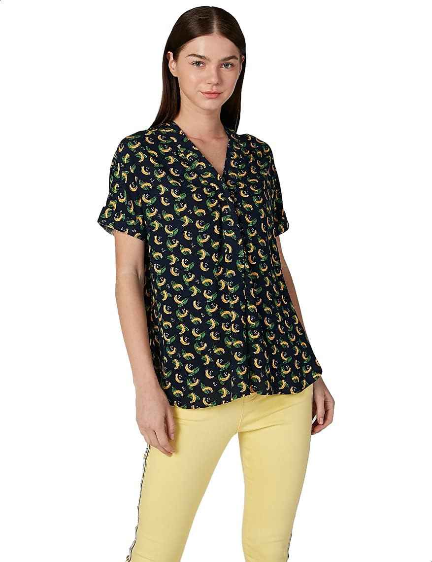 Splash Patterned Front Bow Short SLeeves Blouse for women - Safqqa Egypt