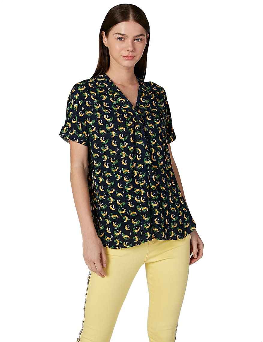 Splash Patterned Front Bow Short SLeeves Blouse for women - Safqqa Egypt