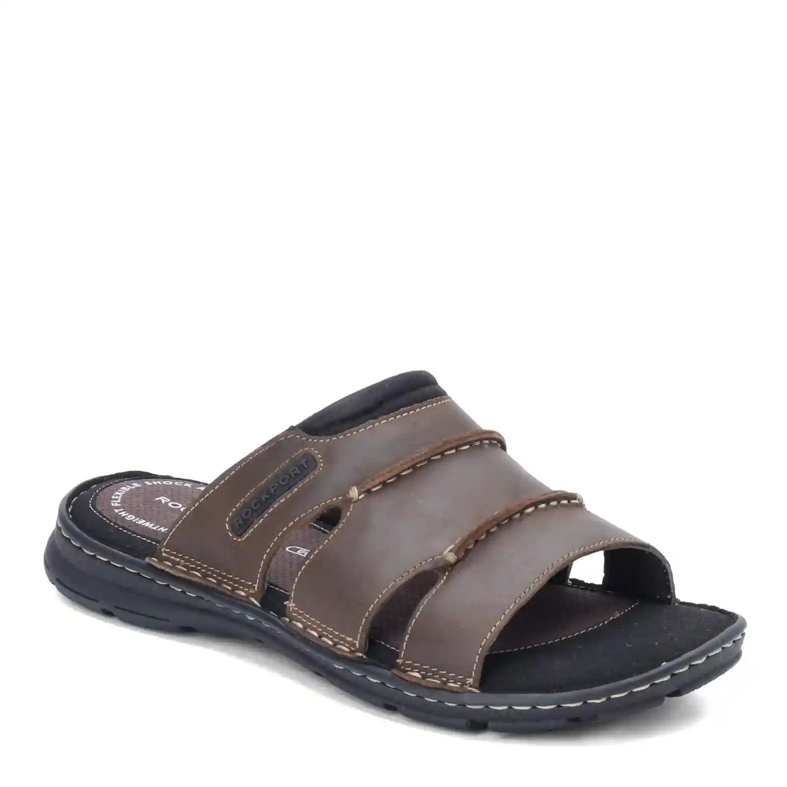 Rockport Men's Darwyn Leather Slide Slippers– Open Toe, Comfortable Casual Footwear