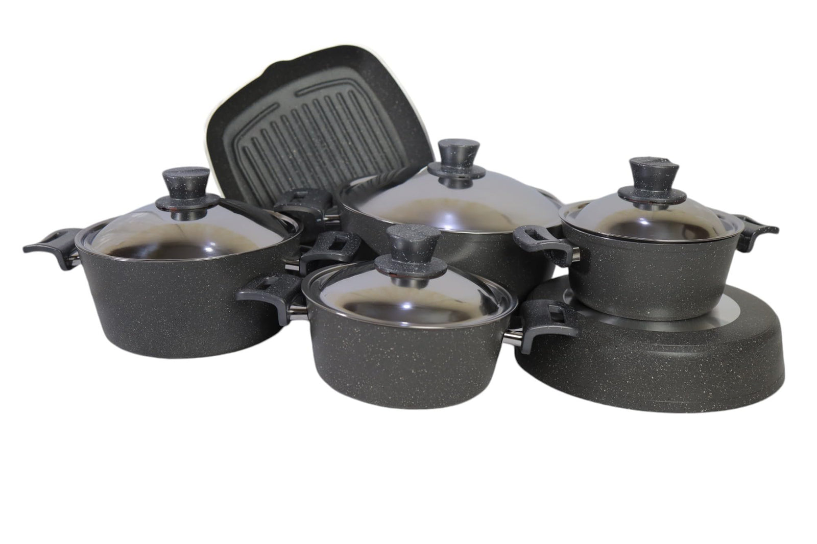 Luxago, 10 pcs Gray Granite Teflon Pot Set• 10-piece pot set for complete cooking needs