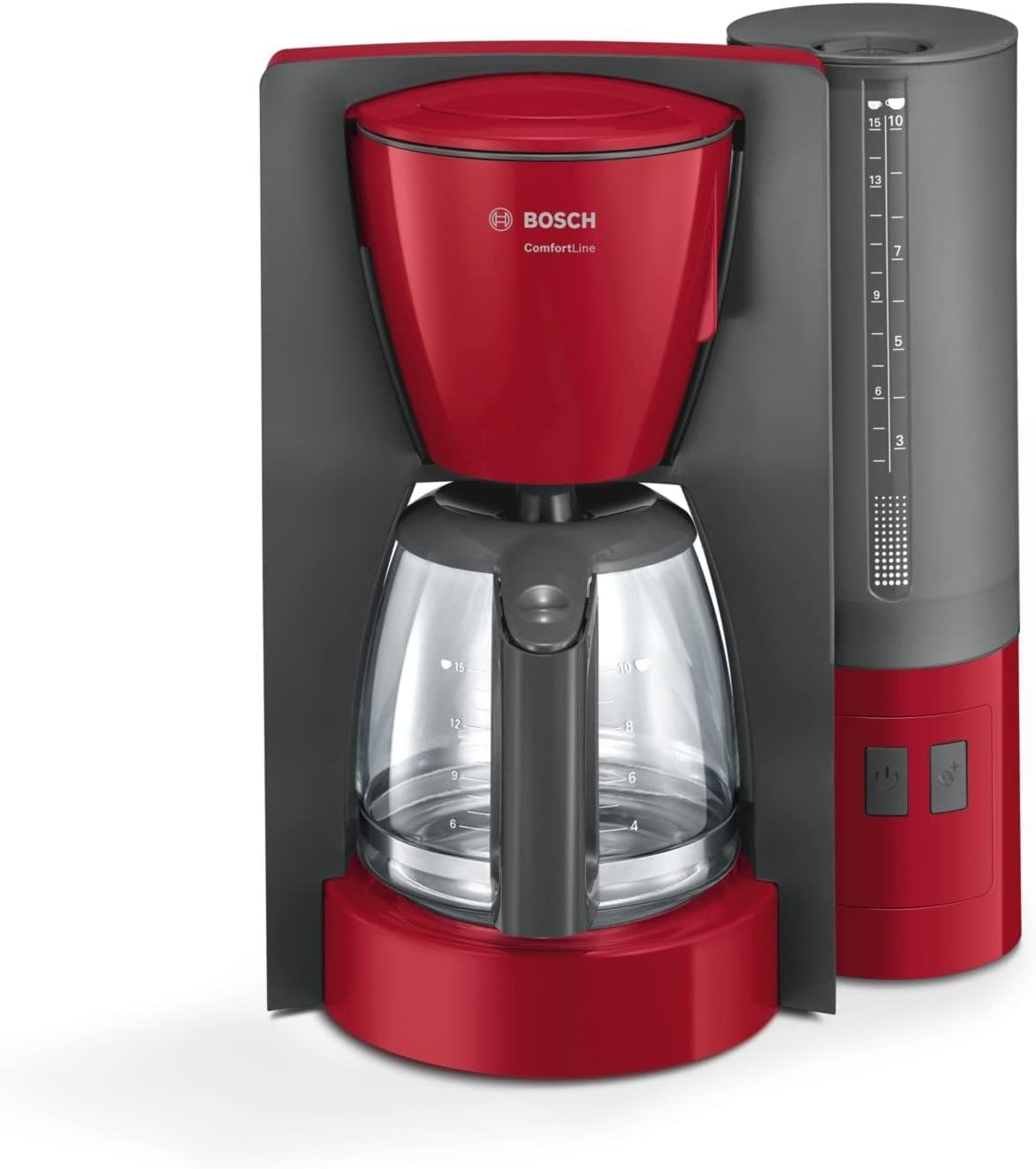 Bosch Comfort Line TKA6A044 Coffee Machine, Flavor Protection Glass Jug, Automatic Limit Switch, Programmable to 20/40/60 Minutes, 1200 W, Red /