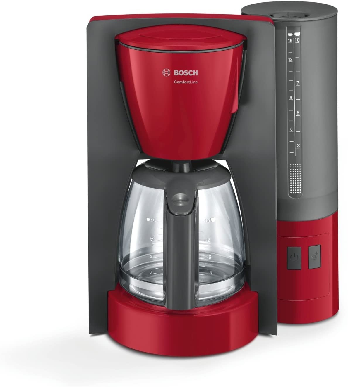 Bosch Comfort Line TKA6A044 Coffee Machine, Flavor Protection Glass Jug, Automatic Limit Switch, Programmable to 20/40/60 Minutes, 1200 W, Red /