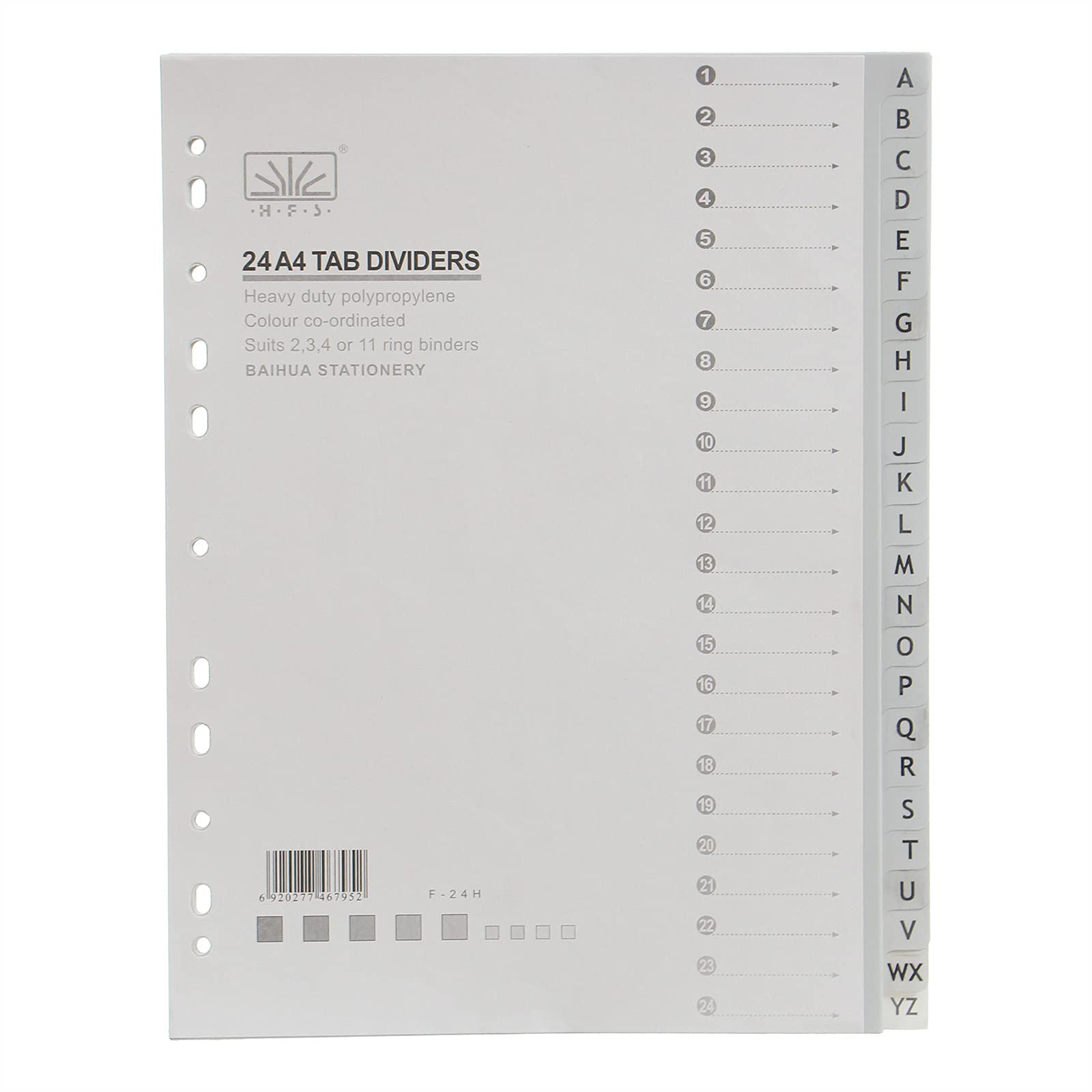 HFS 289 Alphabetical Tab Dividers, A4 Size - Grey - Safqqa Egypt
