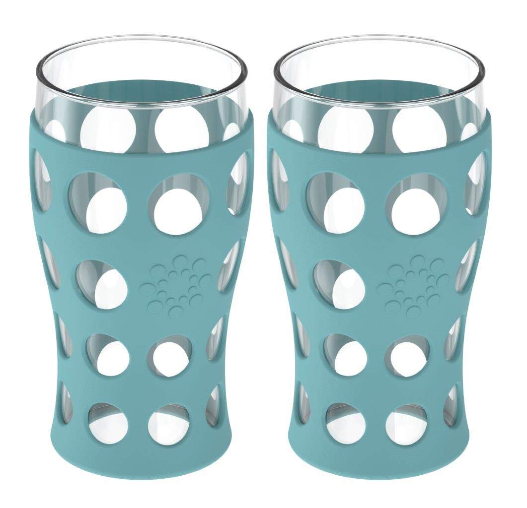 Lifefactory BPA-Free Beverage Glass with Protective Silicone Sleeve – Indoor & Outdoor Use(Dameg Box)