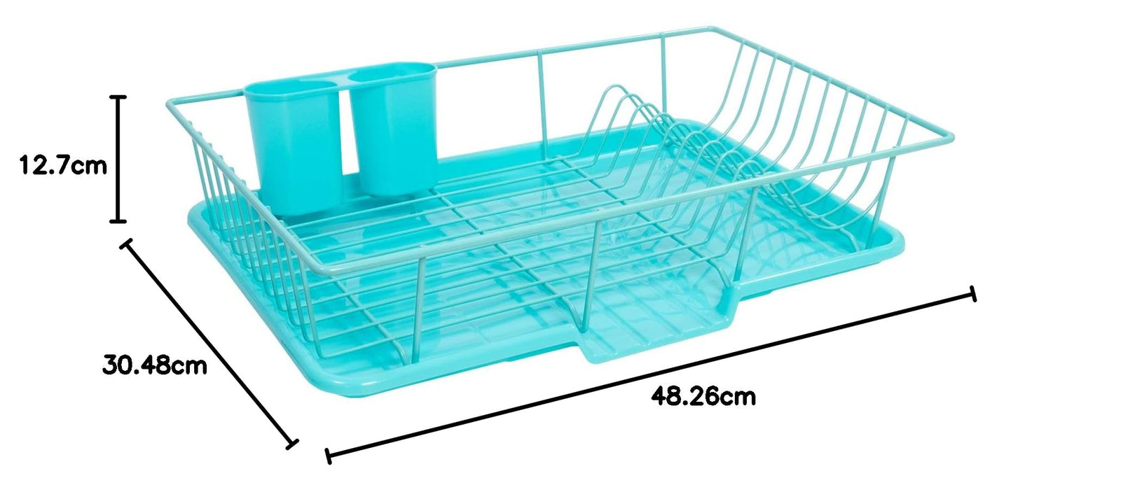 حامل تجفيف الأطباق من سويت هوم كوليكشن عبارة عن طقم مكون من ٣ قطع يشمل حامل تجفيف، قاعدة لتجميع المياه، وحامل للأدوات. مصنوع من المعدن والبلاستيك