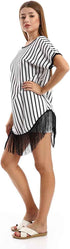 Jamila Women Blouses Deep Open Back Striped Tunic With Decorated Fringes - Safqqa Egypt