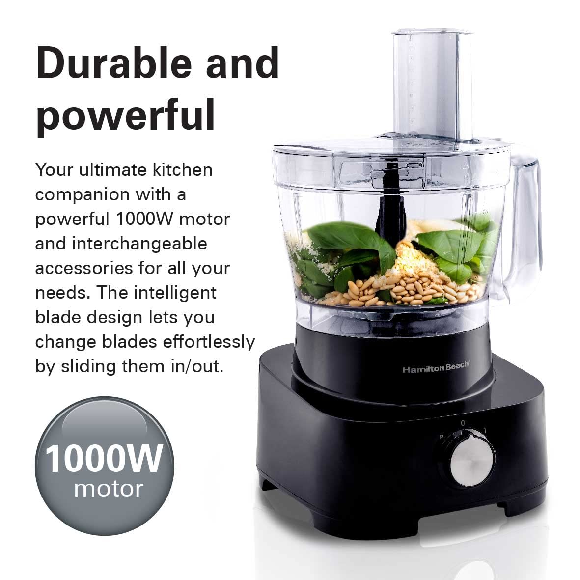 Hamilton Beach Food Processor 1000W, 3.5L bowl and 11 attachments - blender, citrus juicer, grinder mill, chopper and more to knead dough, emulsify, french fry slice and grate, FP1012-ME (Minor Scratsh)