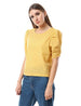 Ravin Cotton Striped Puff Sleeves Blouses for Women - Yellow - Safqqa Egypt