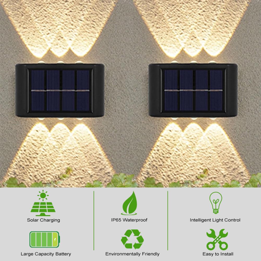 flintronic 2 Pieces Solar Wall Lamp, Adjustable Solar Lamps with 6 LED Warm Lamp, Outdoor Solar Lights, IP65 Waterproof, for Porch, Path, Garage (Without Box) - Safqqa Egypt