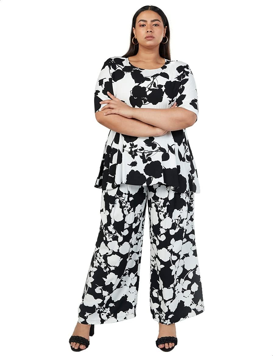 Splash Floral Pattern Wide Leg Pants for Women,Soft, lightweight fabric for all-day comfort.