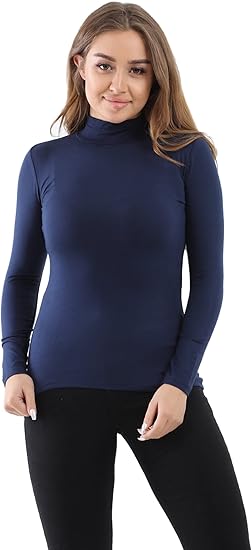 CARINA Women's High Neck Long Sleeve Top - Black