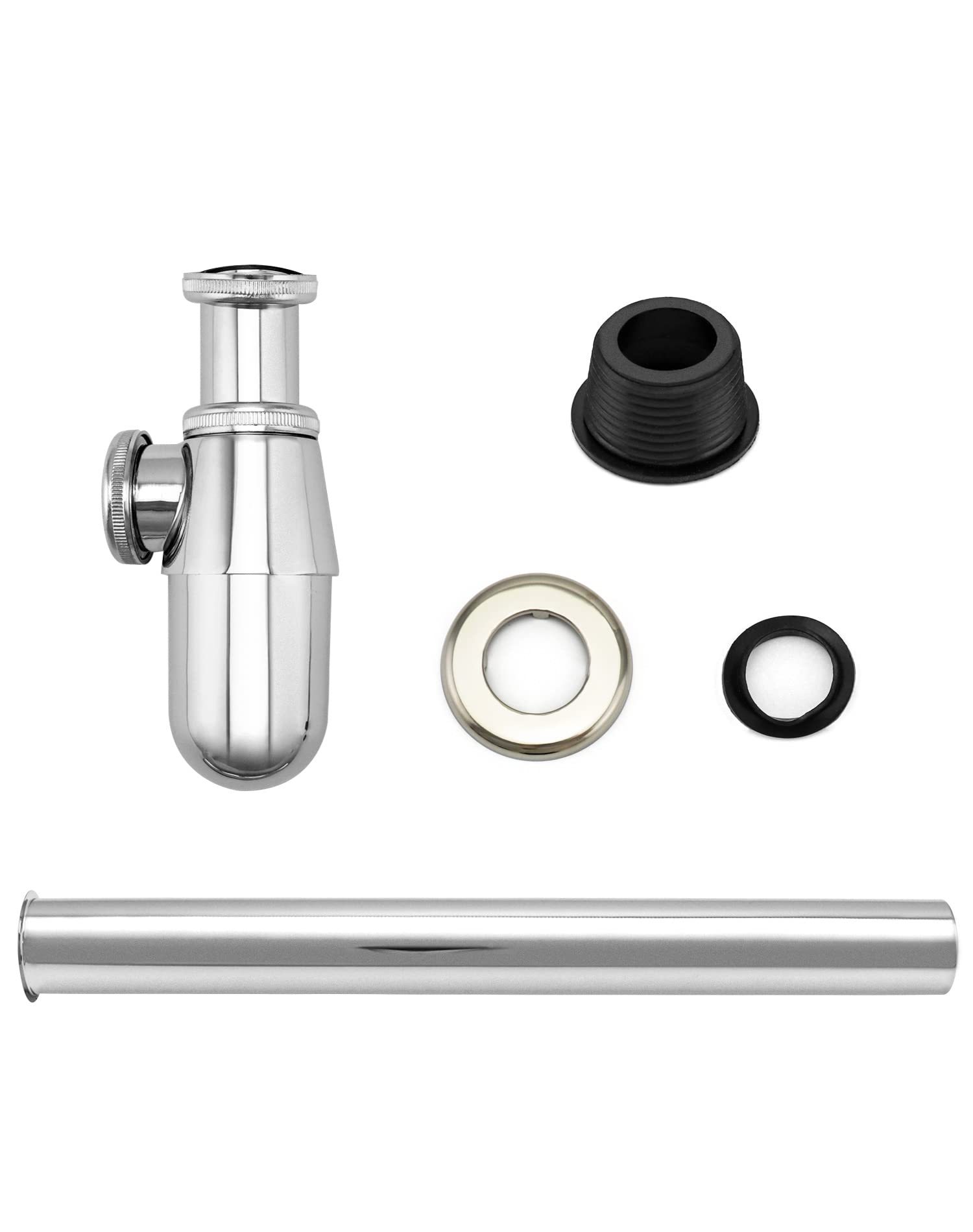QWORK  Bathroom Sink Drain Kit, 1-1/4" Slip Inlet, 1-5/8" Joint Out, Universal Round P Trap Waste Pipe, 1 Set
