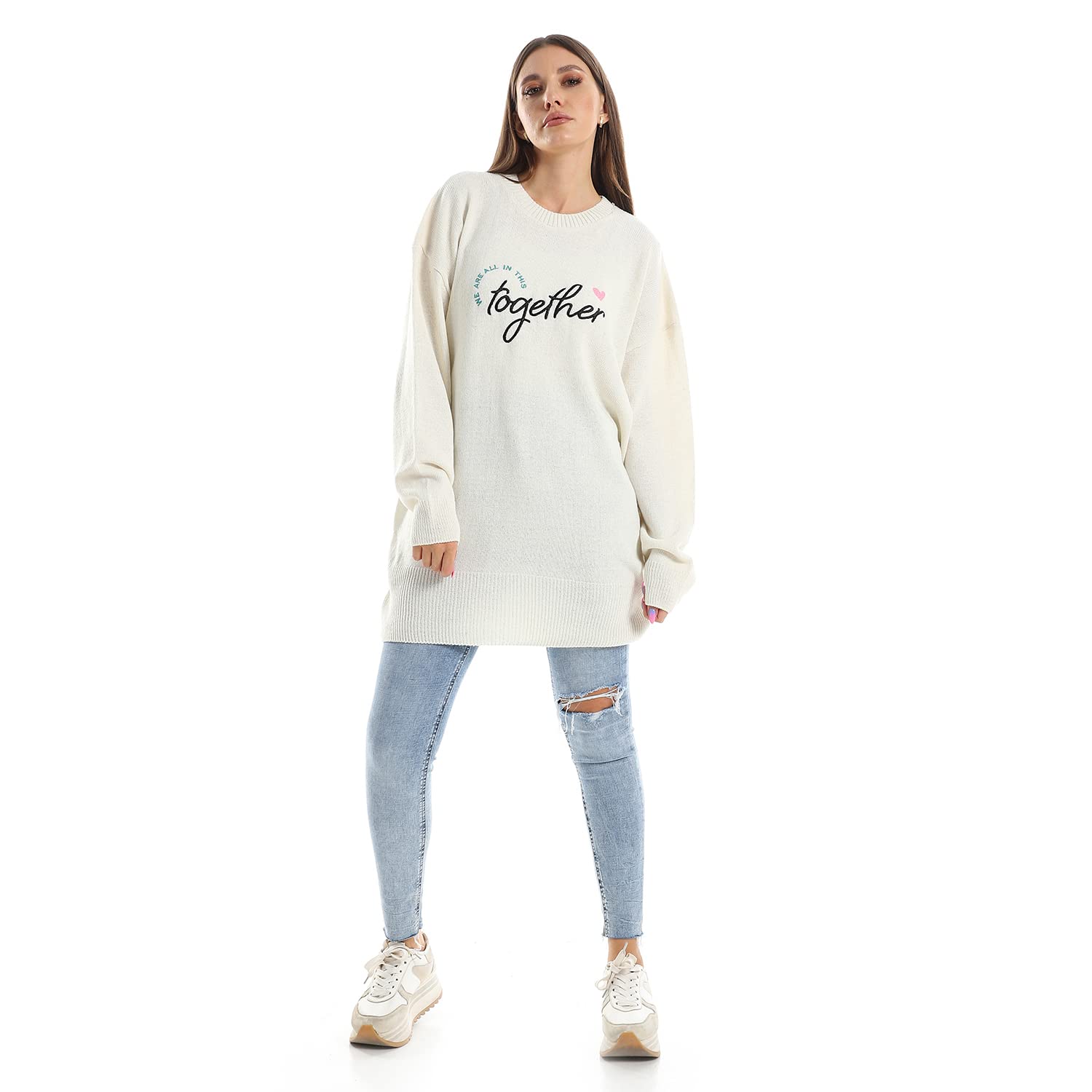 Andora Women’s Free Size Printed Knitted Long Pullover Sweater