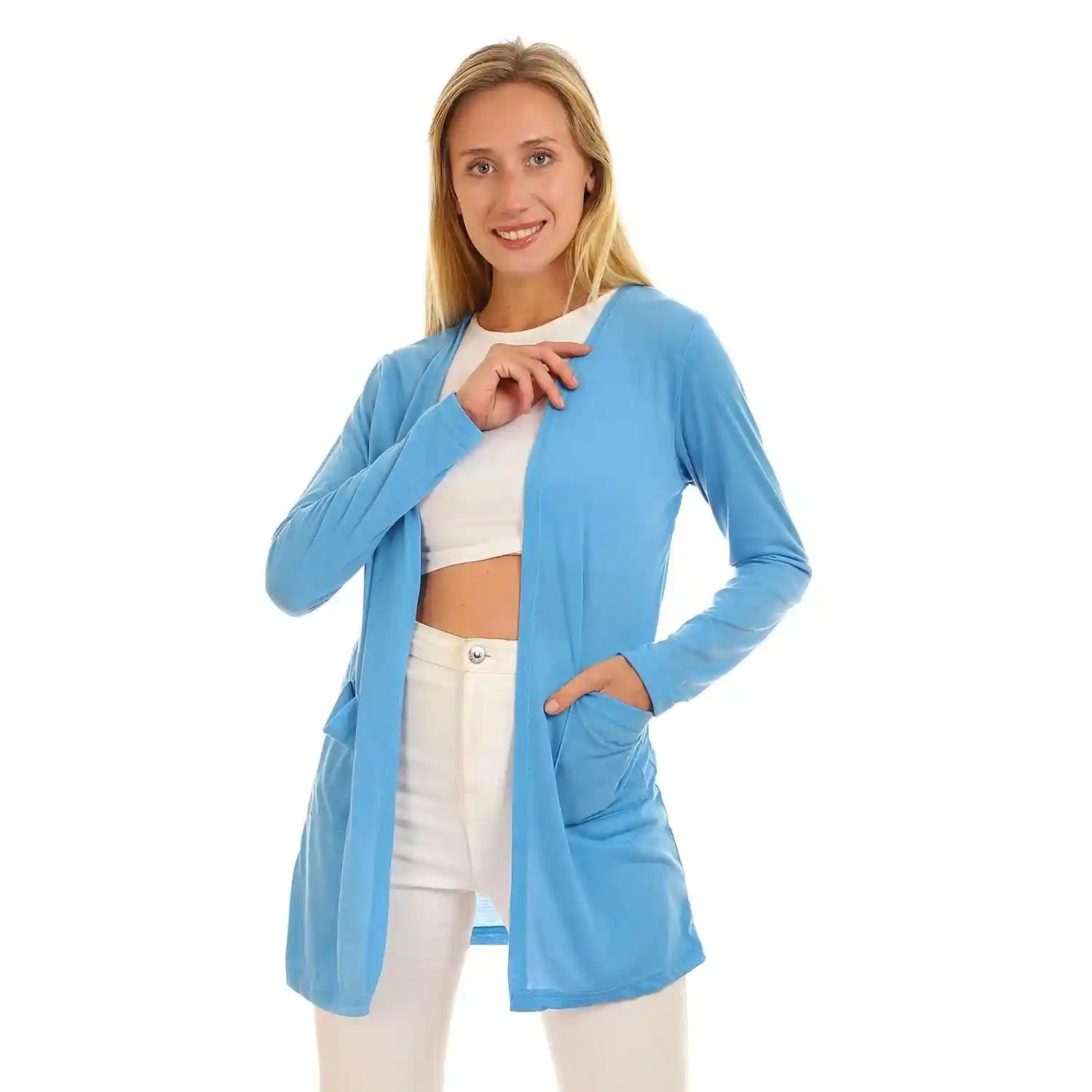 JAMILA Women Basic Plain Open Neckline Cardigan SWEATER