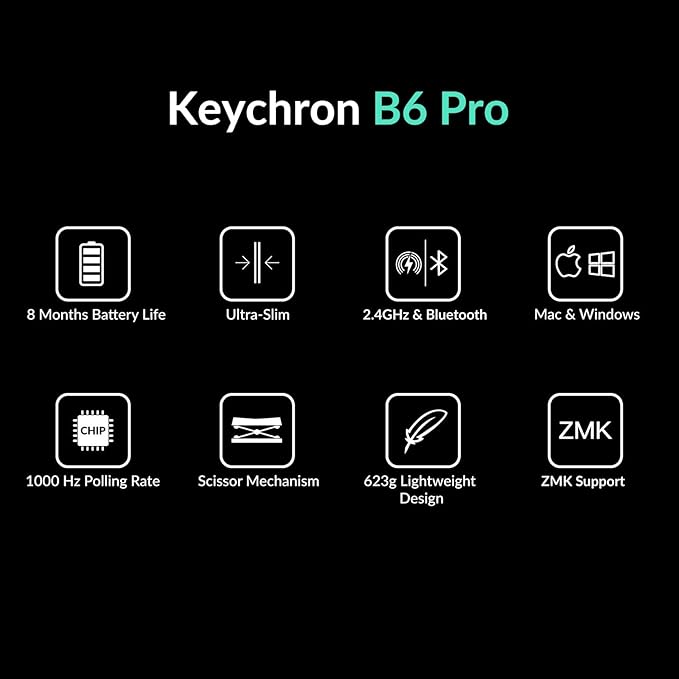 Keychron B6 Pro Wireless Keyboard Full Size Ultra Thin Ivory White