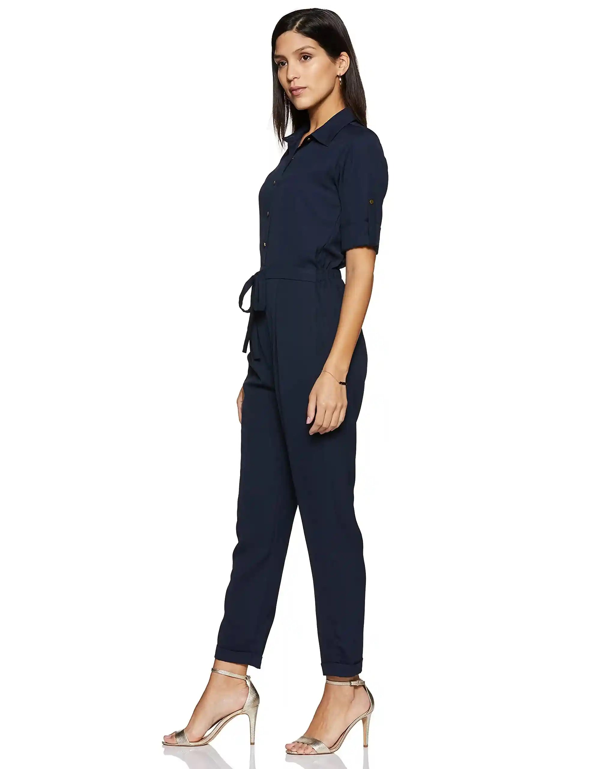 Miss Olive Women's Regular Fit Shirt Style Solid Jumpsuit