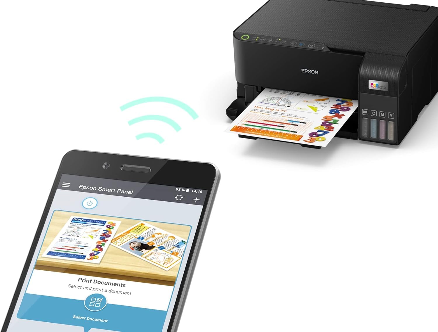 طابعة إبسون المنزلية بخزان حبر – طابعة 3×1 ملونة عالية السرعة A4 مع Wi-Fi Direct وتطبيق ذكي – 