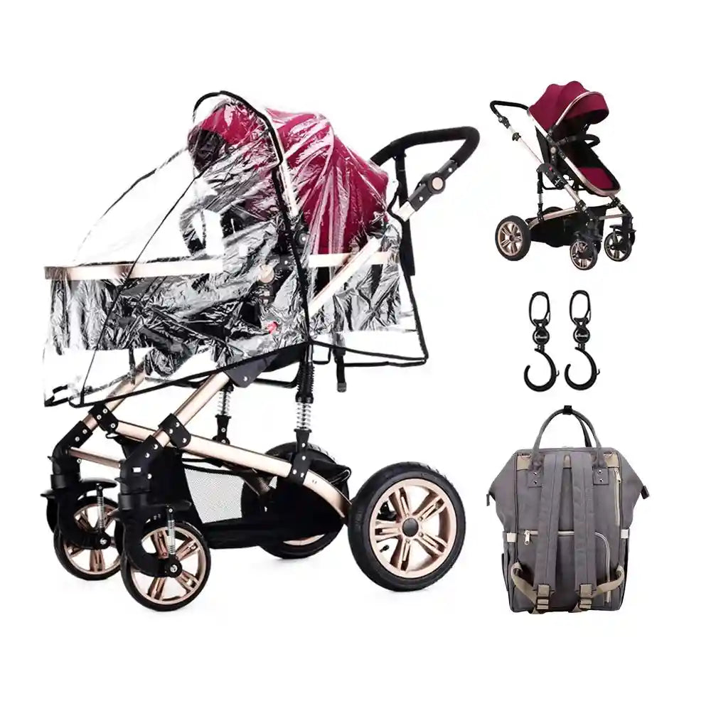 Teknum - 3 in 1 Pram Stroller Story, Diaper Bag & Hooks - Wine Grey – Safqqa Egypt