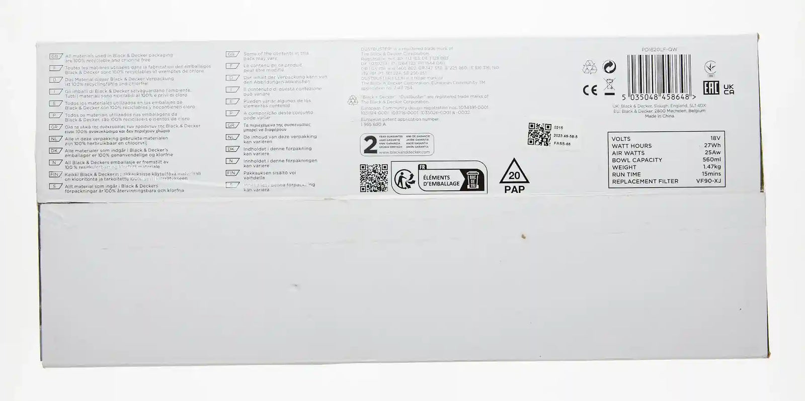 Black & Decker Hand Vacuum Cleaner with Floor Extension Kit, 18V Li-Ion, 25 W, Dark Titanium PD1820LF-GB