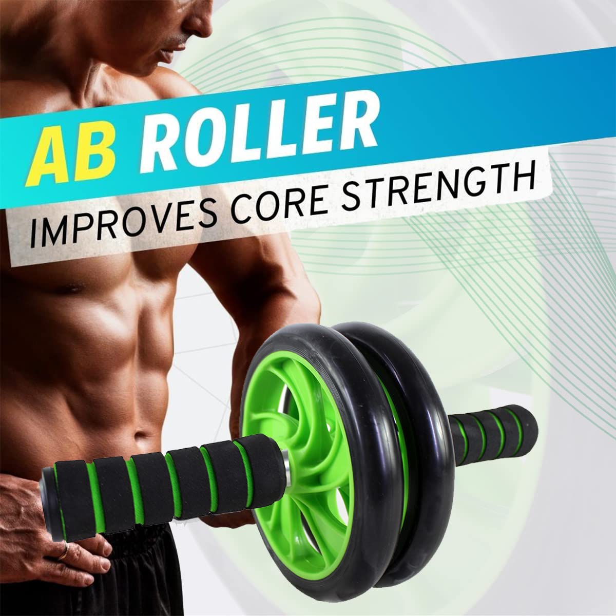 Fitness Pro | Ab Roller Wheel with Knee Mat | Abs Workout Equipment | For Abdominal & Core Strength | Exercise Wheels for Home Gym | Built In Spring Resistance | Home Workout Equipment (Green)