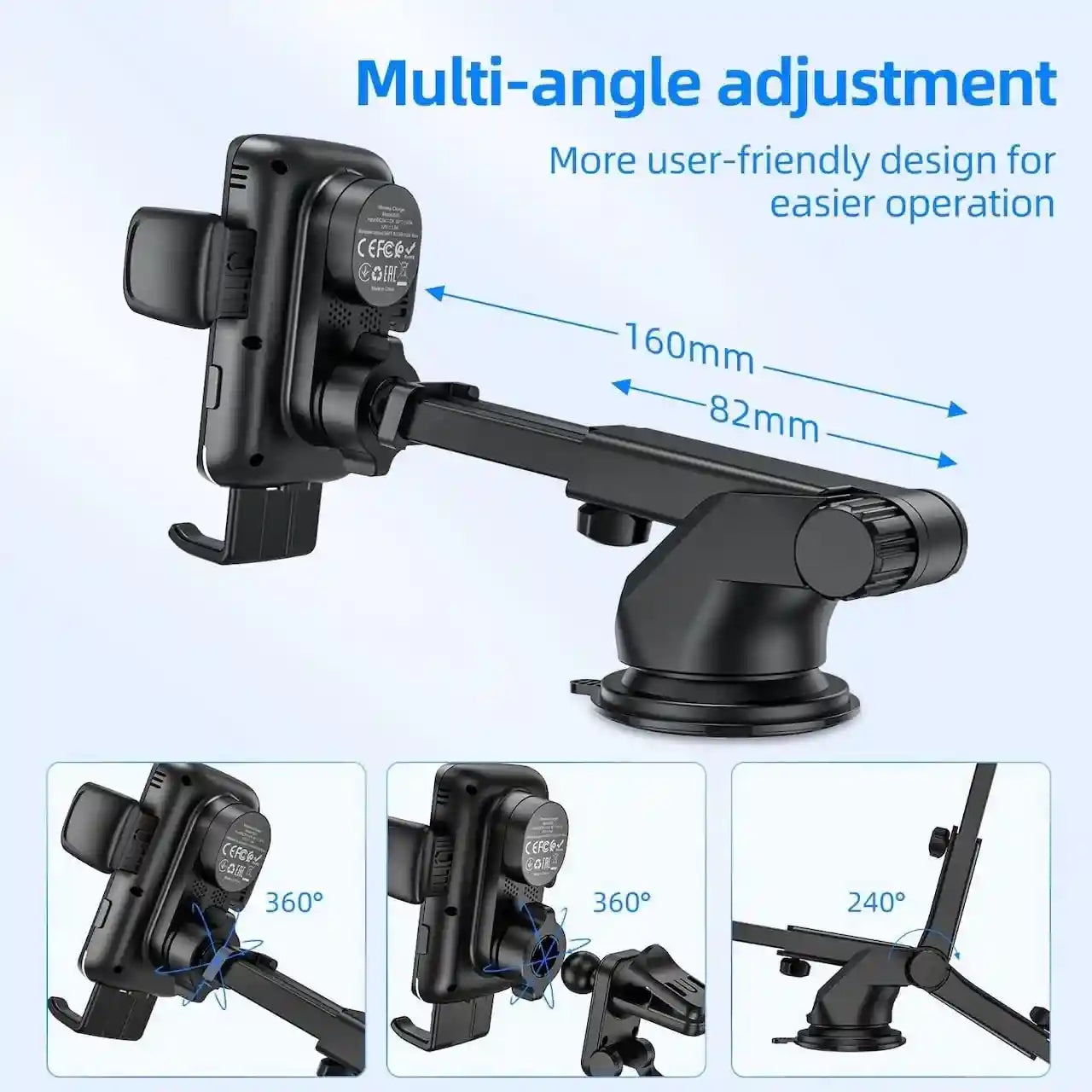حامل السيارة الذكي مع شحن لاسلكي من هوكو S35 يوفر محاذاة ذكية وشحن سريع بقوة ١٥ واط للهواتف التي يتراوح حجمها بين ٤.٥ و٦.٧ بوصة. متوافق مع جميع العلامات التجارية الشهيرة