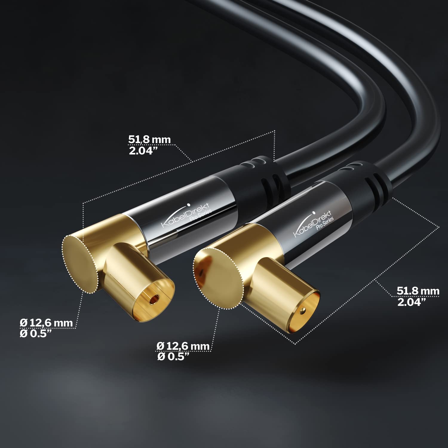 KabelDirekt 395 20m Coaxial Aerial/Antenna Cable with angle 90 ° (Male to Female, 75 Ohm, for TV, HDTV, radio, DVB-T2, DVB-C, DVB-S) PRO Series black