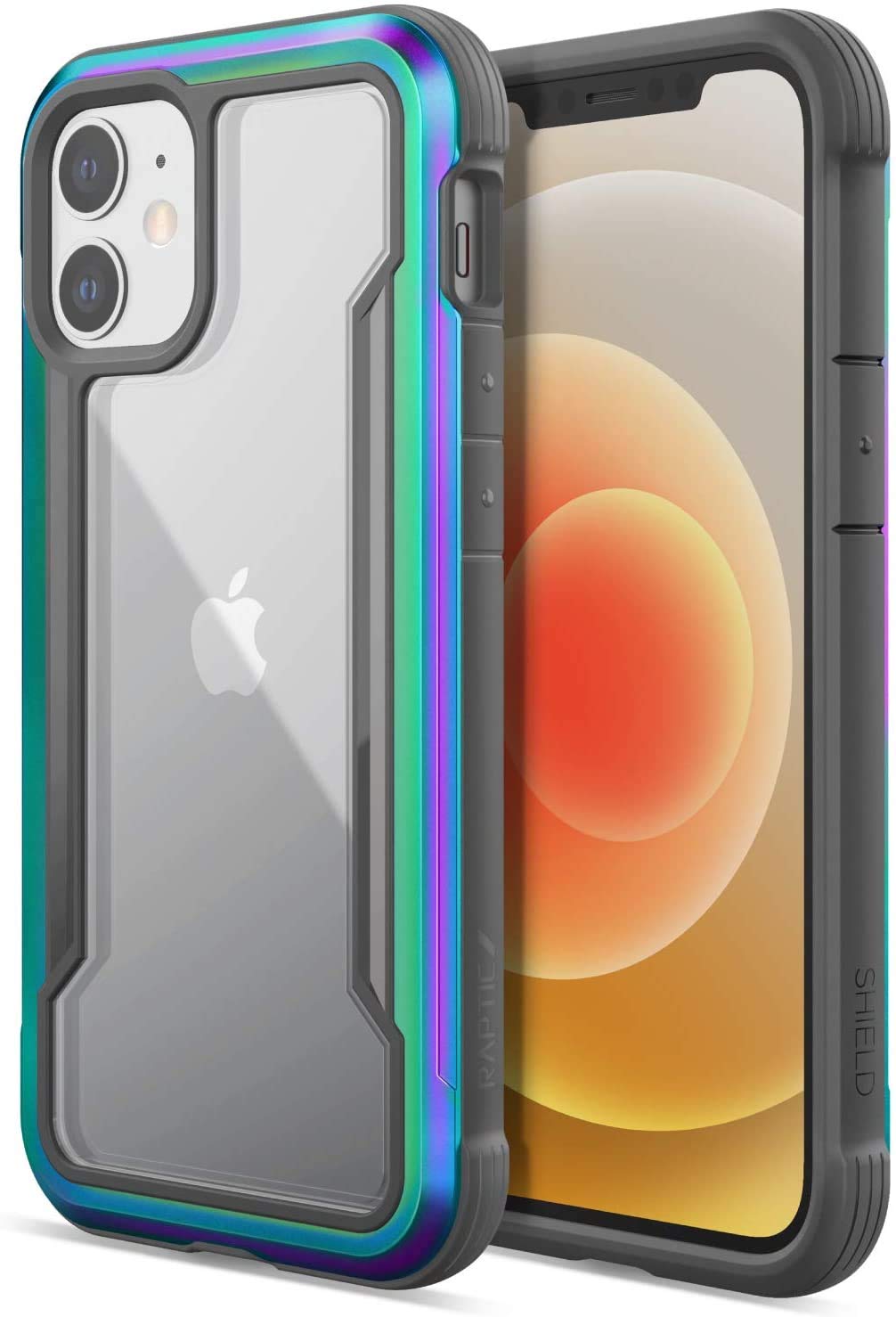 حافظة Defense Shield لهاتف iPhone 12 – حماية عسكرية ضد الصدمات، تصميم من الألمنيوم المؤكسد مع TPU وبوليكربونات (مضيء)