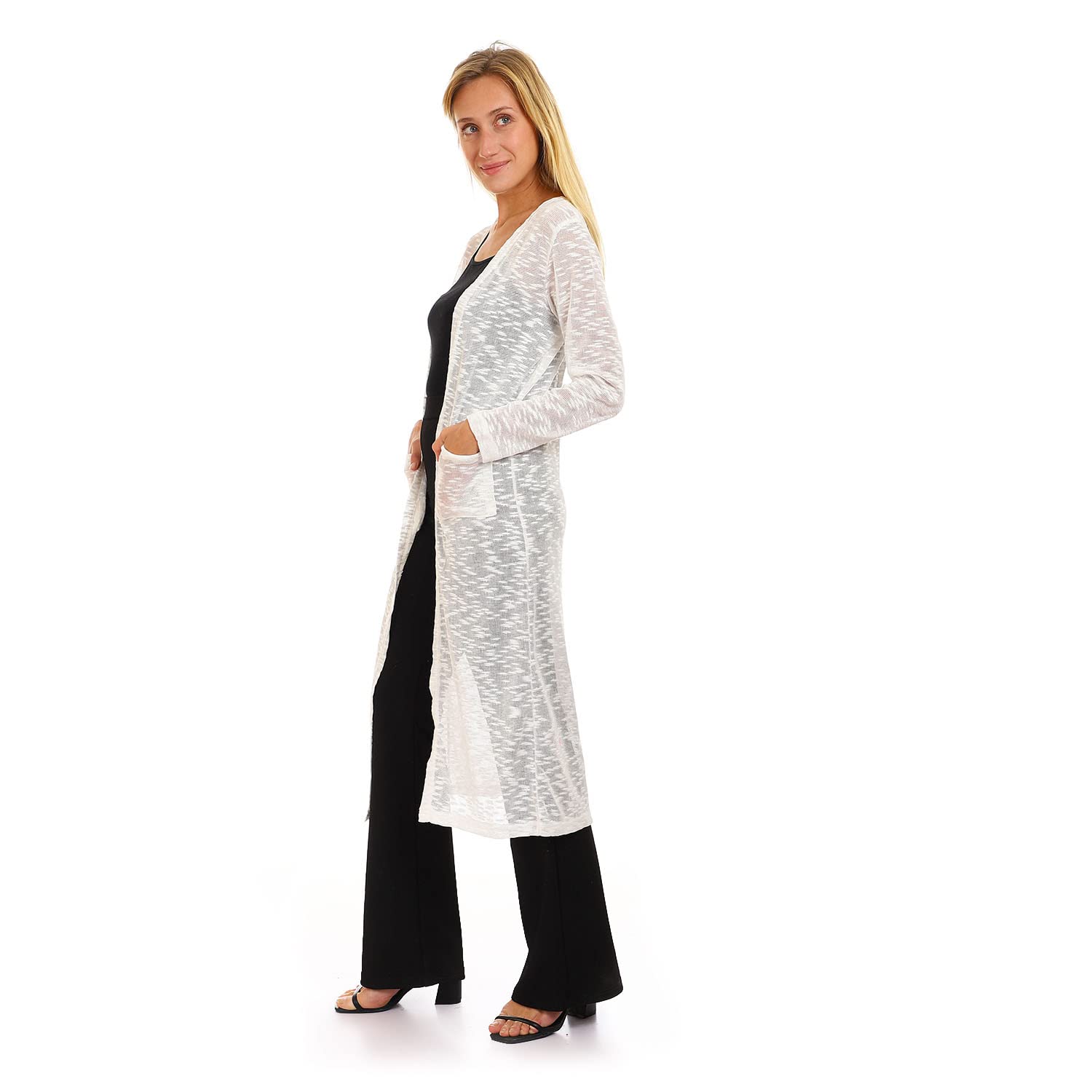 JAMILA Self Patterned Open Neckline Long Cardigan For Women,Easy to layer over tops, blouses, or dresses.