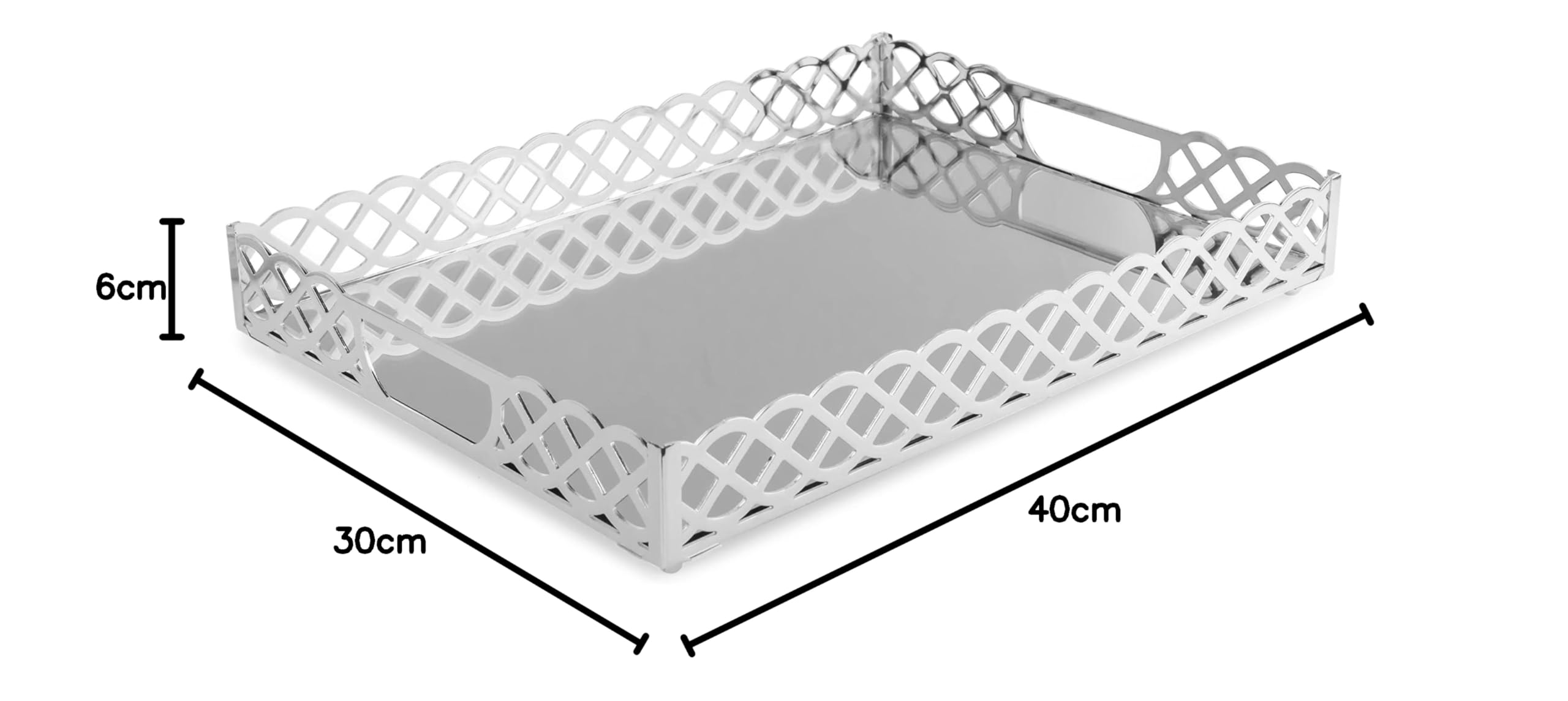 Zeyve Knit Pattern Laser Tray Silver 40X30X6Cm
