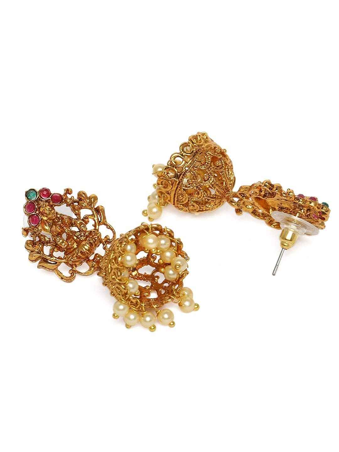 ZAVERI PEARLS Antique Gold Tone Bridal Collection Long Temple Neckla - Safqqa Egypt