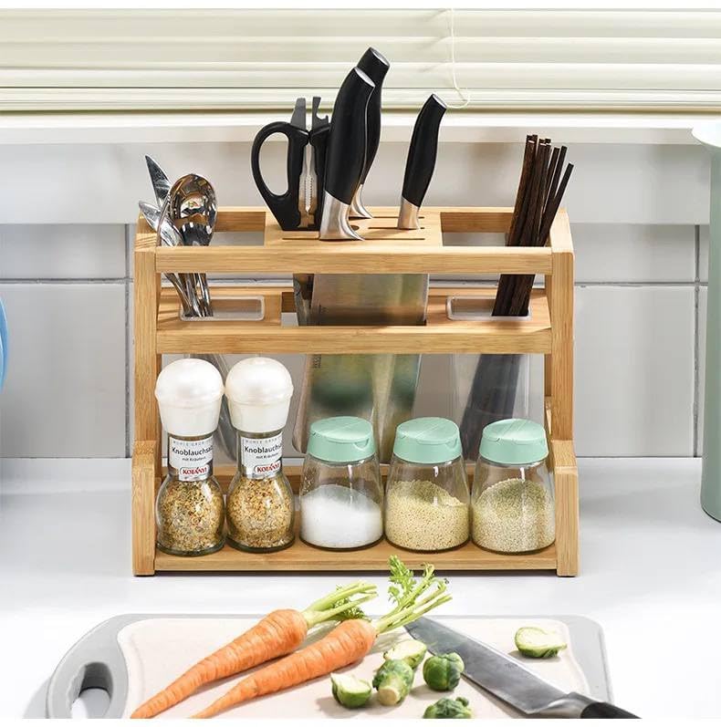 منظم التوابل الخشبي هذا هو الحل العملي والأنيق للحفاظ على توابلك مرتبة في المطبخ. مصمم للاستخدام على سطح المطبخ أو داخل الأدراج،