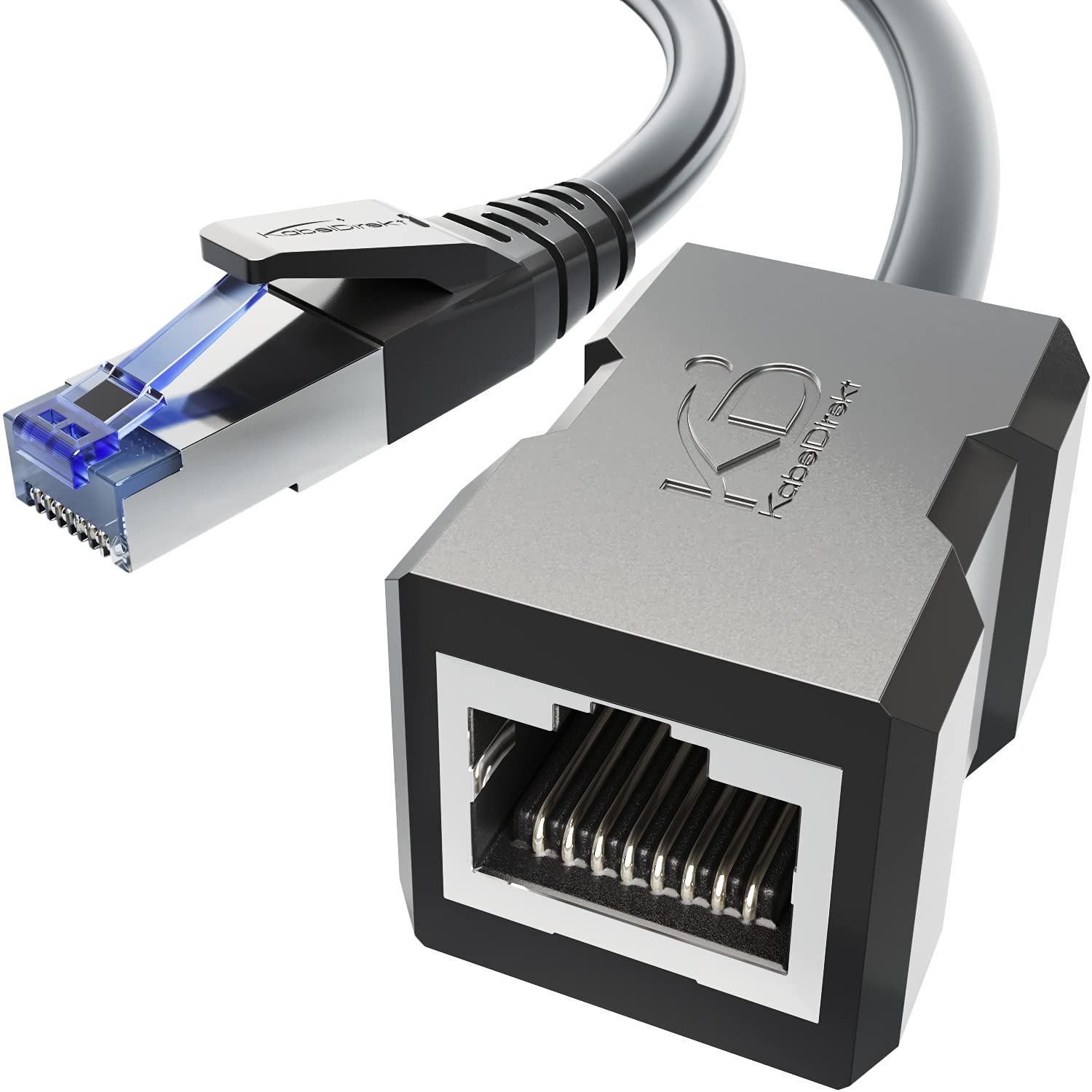 KabelDirekt â€“ 0.25m â€“ LAN & Ethernet extension cable (RJ45 female coupler/male connector, extends network cables with full data transfer speed â€“ CAT 7, 10Gbit/s, SF/FTP shielding, black)