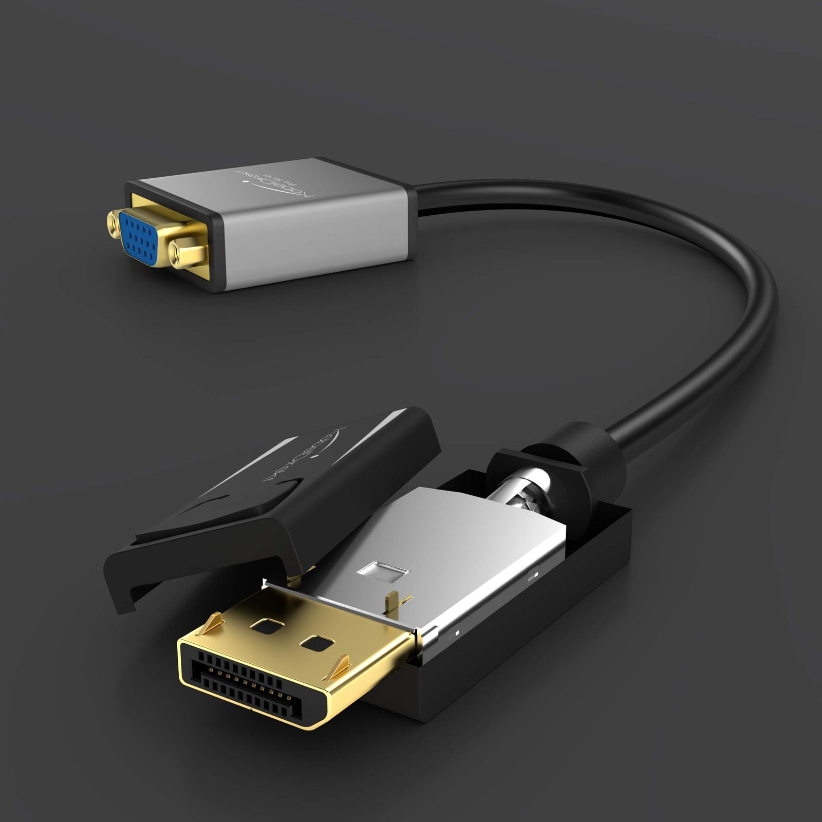 KabelDirekt – DisplayPort DP to VGA adapter – 0.15m – (maximum resolution 1920 x 1200/60Hz, suitable for all graphics cards with a DP output for connecting beamers or monitors with a VGA input)