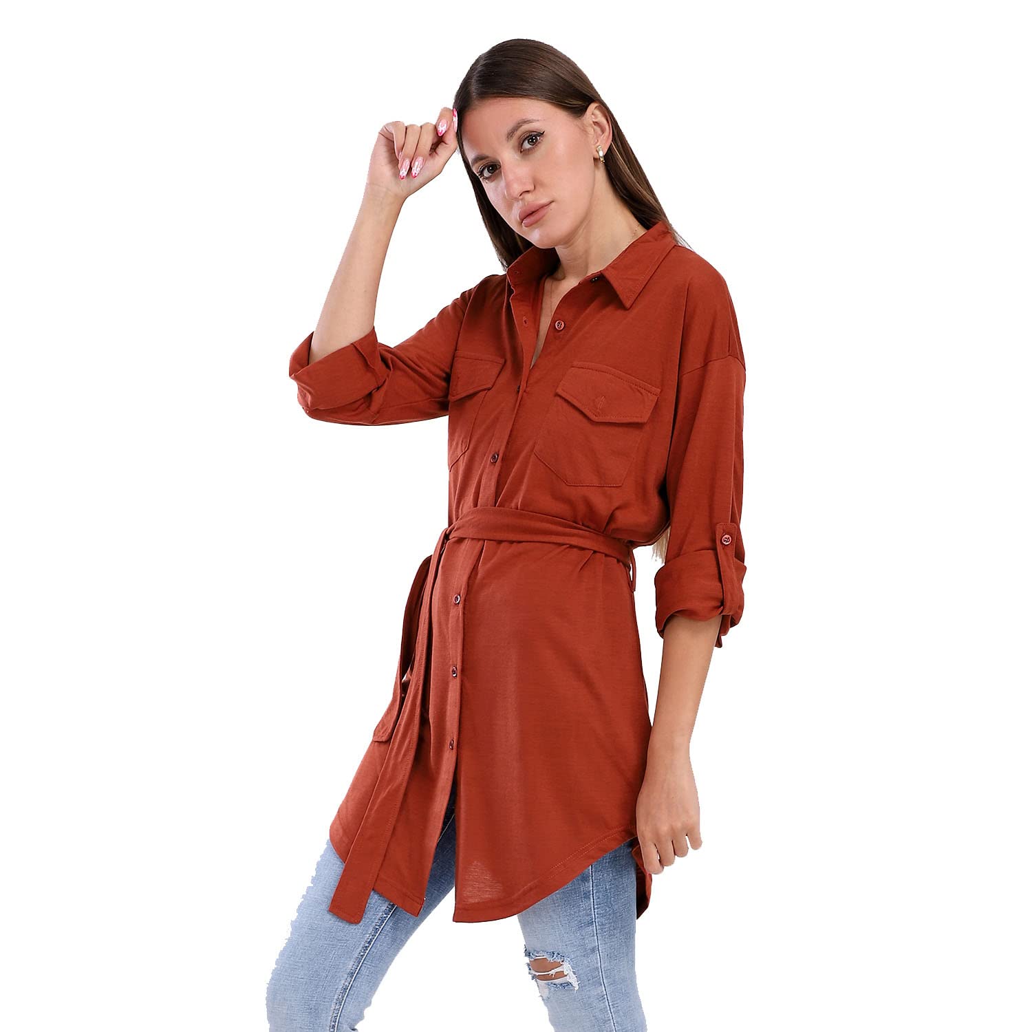 JAMILA  Buttoned Full Sleeves Blouses With 2 Pockets