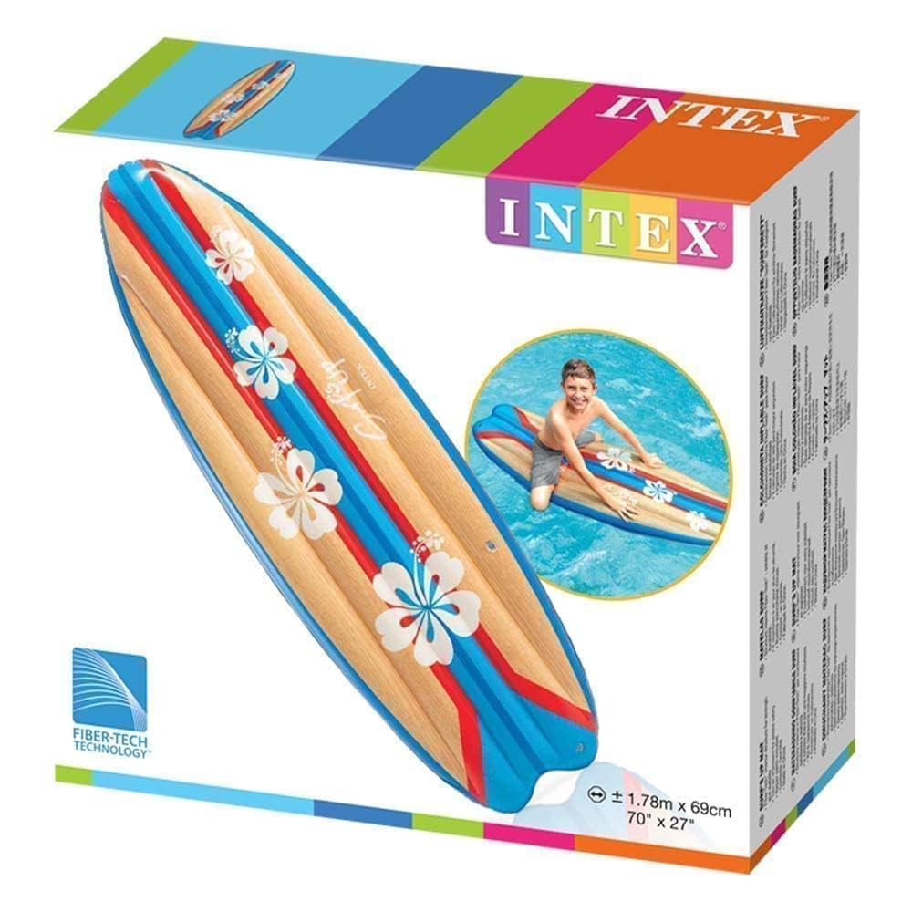 Intex Surfboard-Style Pool Float, Inflatable Lounger 1.78m x 69cm, Durable Water Pool Float