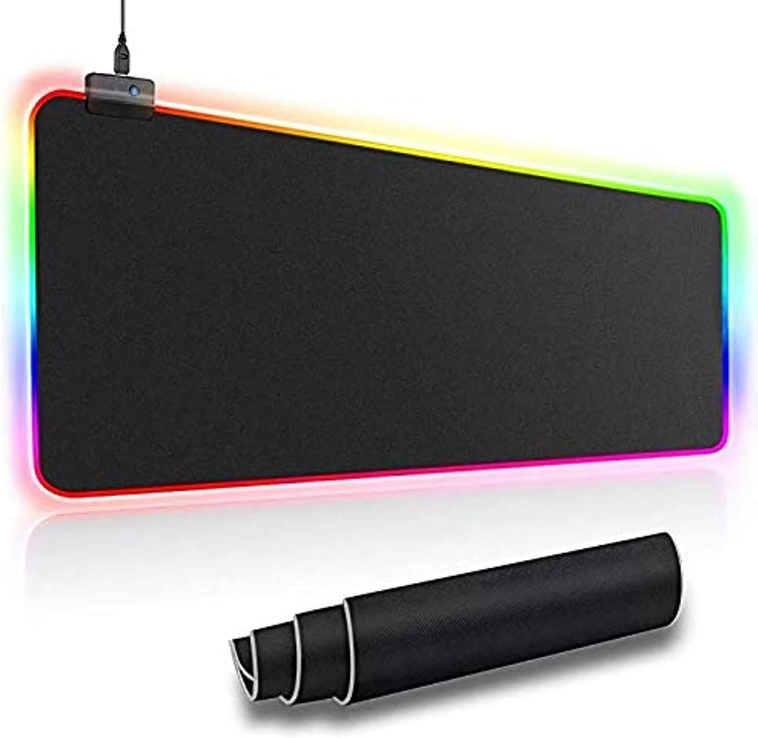 قاعدة ماوس ألعاب مزودة بضوء LED متعدد الألوان بفضاء لوني ار جي بي مقاس 80×30 سم، مناسبة للماوس ولوحة المفاتيح، أسود