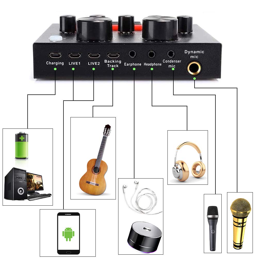 مجموعة ميكروفون BM-800 طقم مايك مع كارت صوت V8 مكثف وميكسر دي جي ذراع متقاطع للميكروفون قابل للتعديل مثبت عازل للصدمات معدني وفلتر بوب مزدوج الطبقة لتسجيل الاستوديو والبث بلوتوث ذهبي من اكس كيس