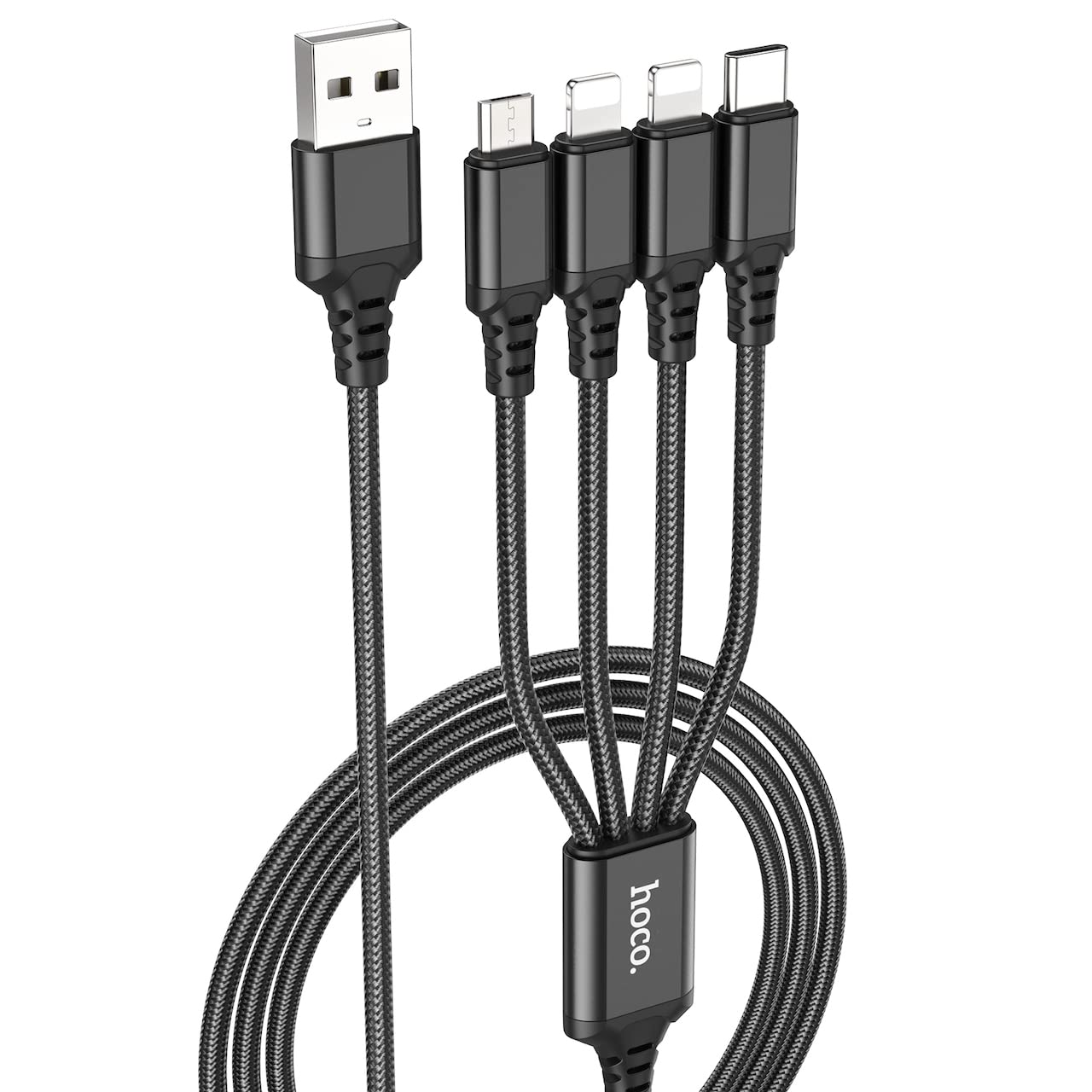 كابل شحن هوكو X76 4 في 1 – يو إس بي A إلى تايب C / مايكرو USB / لايتنينج (1 متر – 2A)