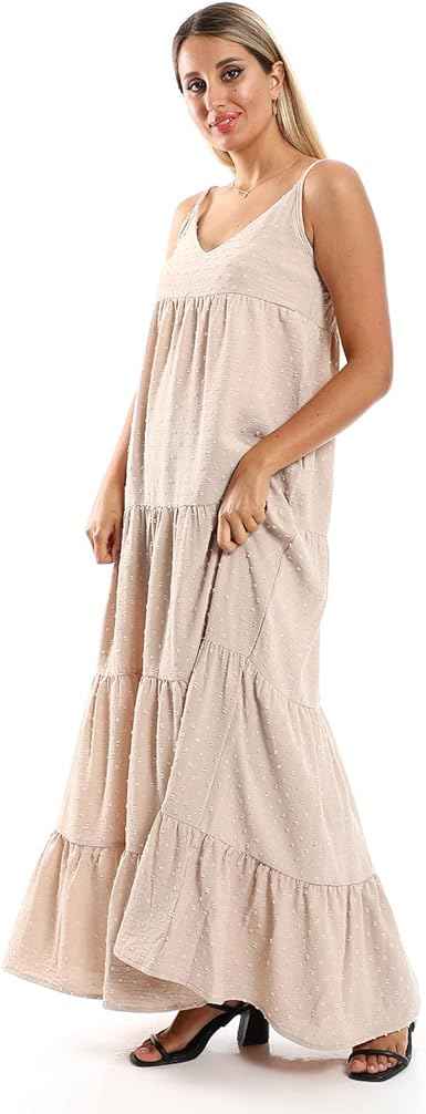 JAMILA Women Spaghetti Sleeves Tiered Dress DRESS - Safqqa Egypt