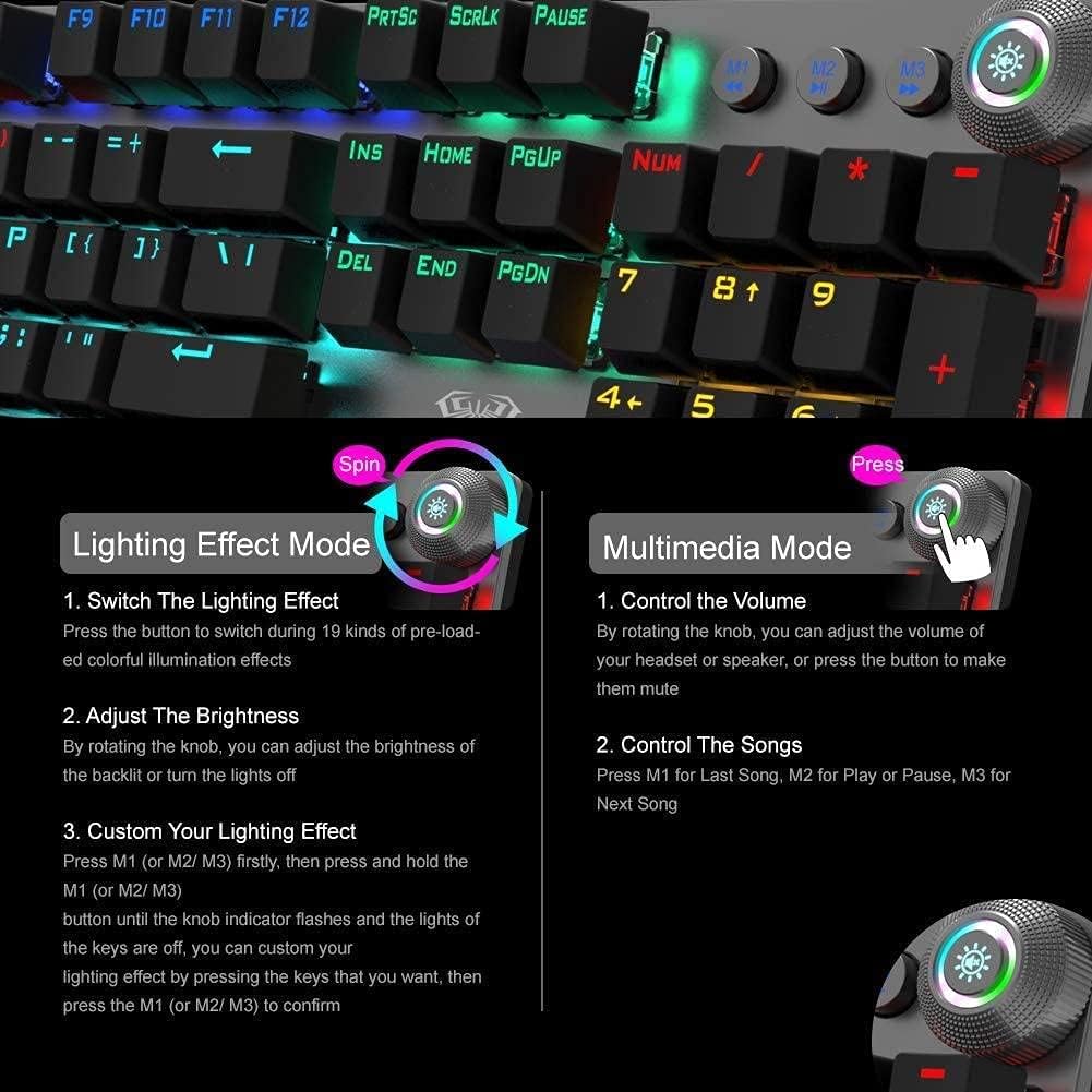 لوحة مفاتيح ألعاب ميكانيكية كاملة Aula F2088 مع إضاءة خلفية LED قوس قزح - مفاتيح زرقاء، عربي/إنجليزي - صندوق تالف
