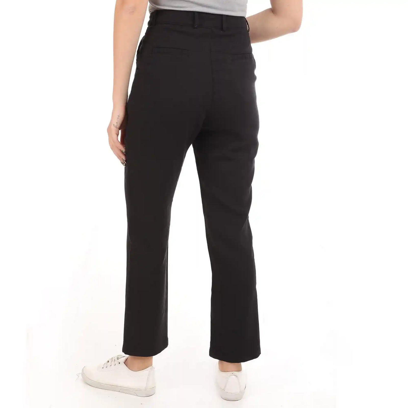 esla_Ribbed Velvet Regular Leg Pants_Black_size 50 - Safqqa Egypt