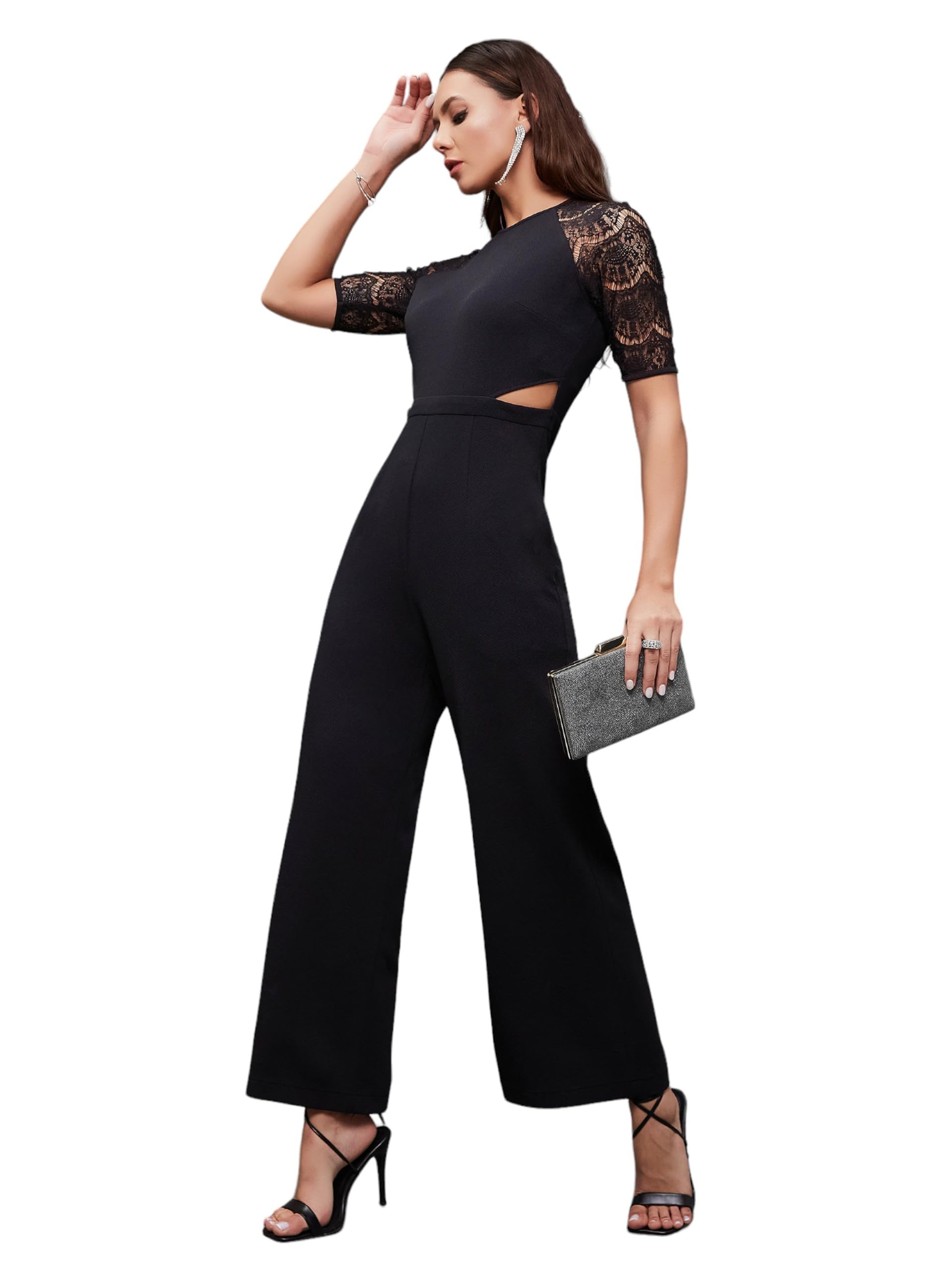 Miss Olive Women's Wine V-Neck Sleeveless Solid Wrap Regular Jumpsuit