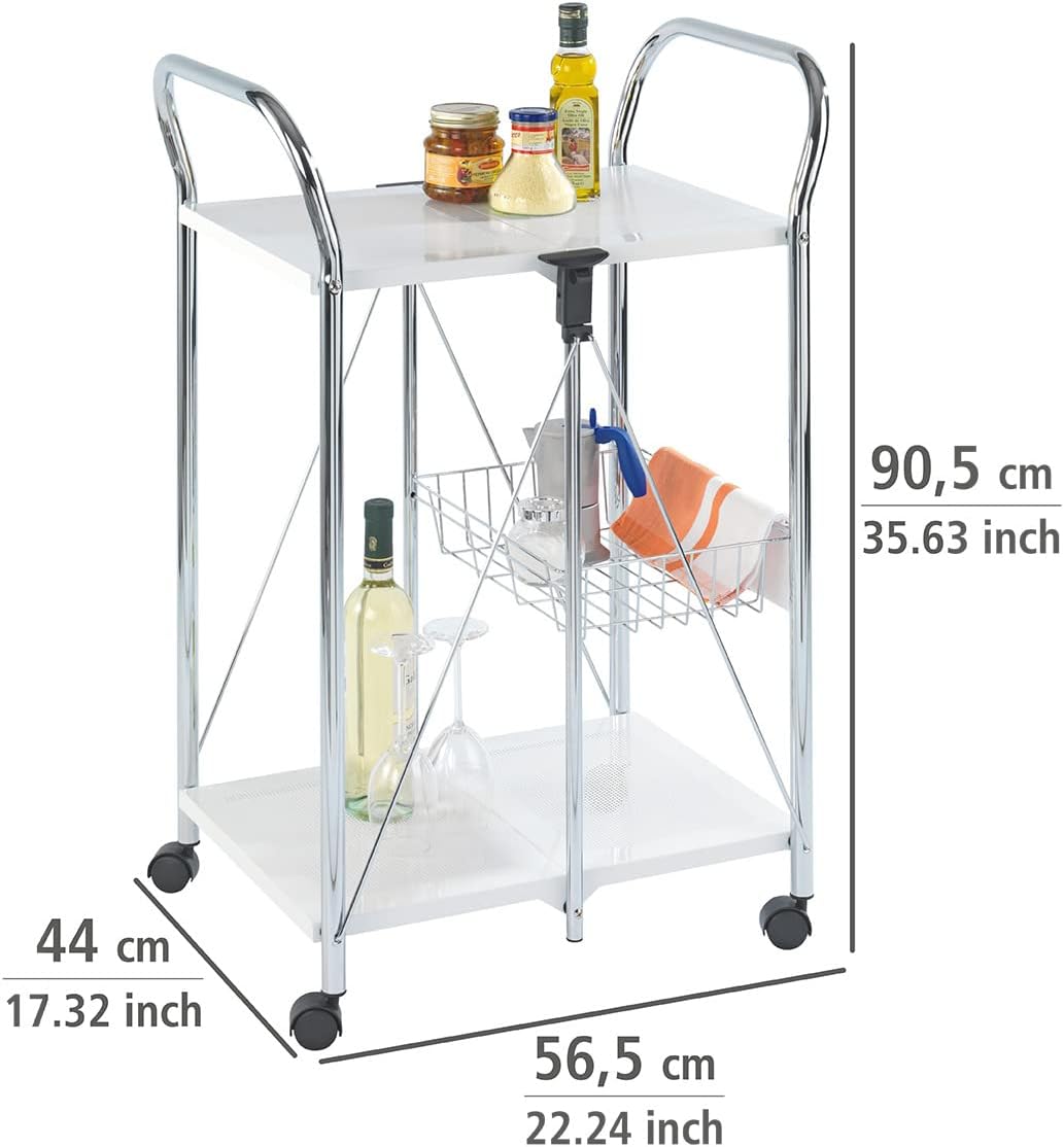 WENKO 3 Tier, Rolling Organizer, Storage Wheels, Metal cart, White