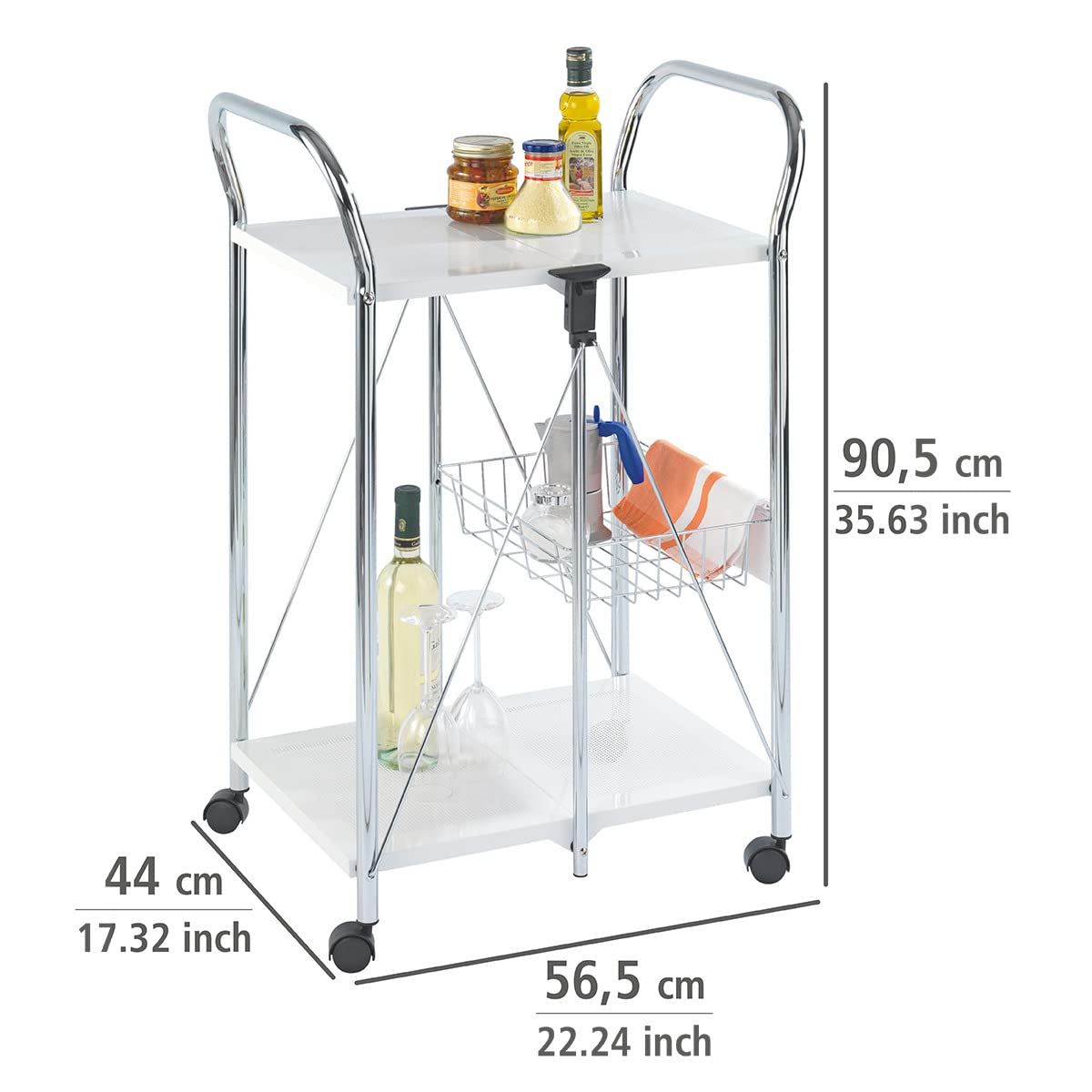 WENKO 3 Tier, Rolling Organizer, Storage Wheels, Metal cart, White